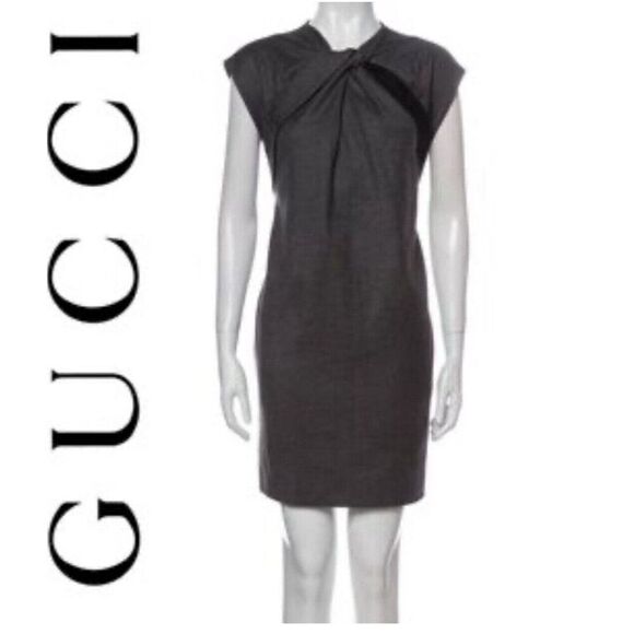 Gucci Authentic 2009 Wool Cashmere Gray Black Twist Front Mini Dress 36 0 - Picture 1 of 13